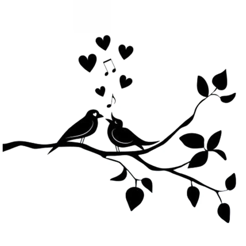 Car Sticker Bird Singing on Tree Branch Fashion PVC Car Decoration Accessories Decals Waterproof Sunscreen Black/white,15cm*12cm