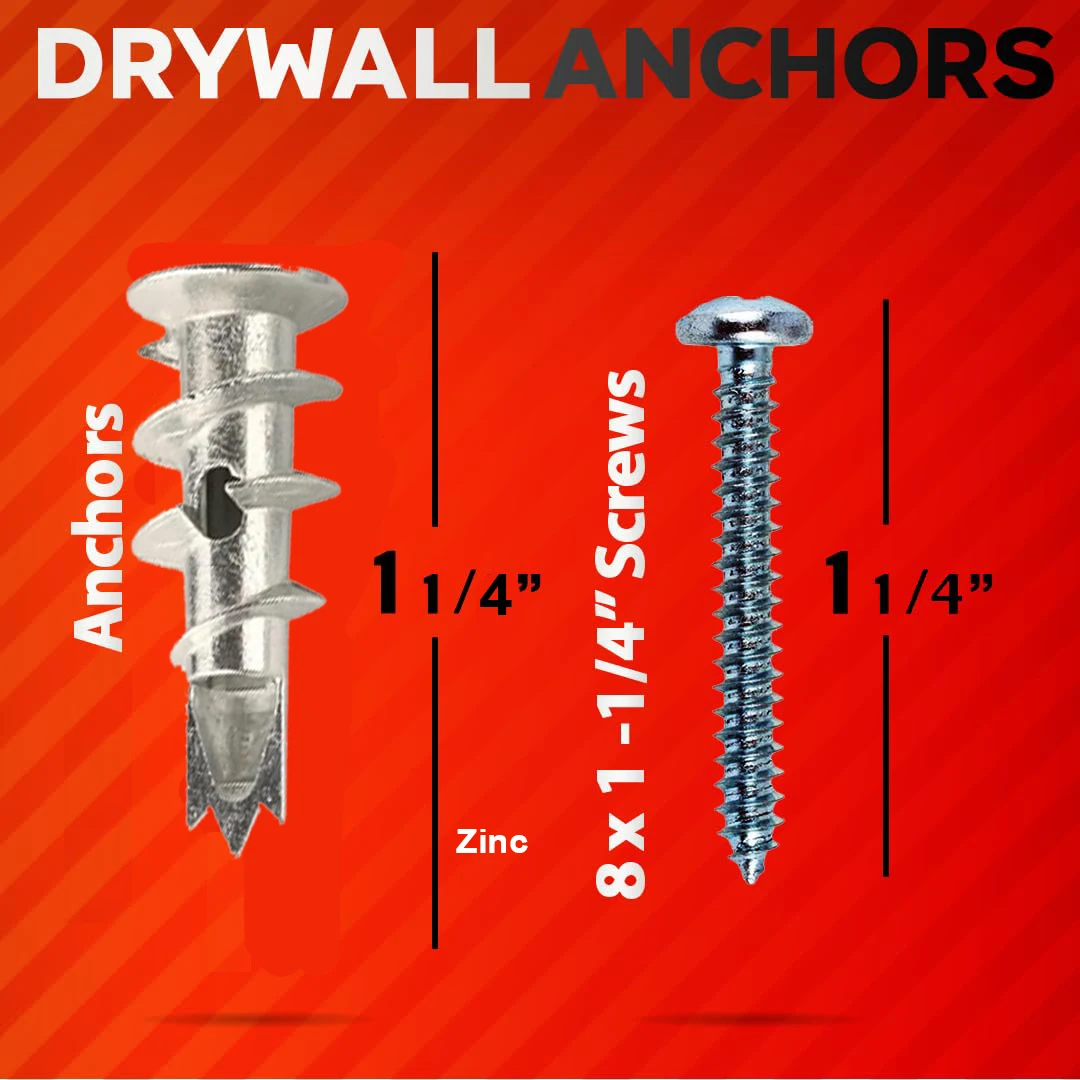 VKKM Self-Drilling Zinc Drywall Anchors with Screws 30-240Piece Set, Holds Up to 50 lbs, Ideal for Strong Mounting in Drywall