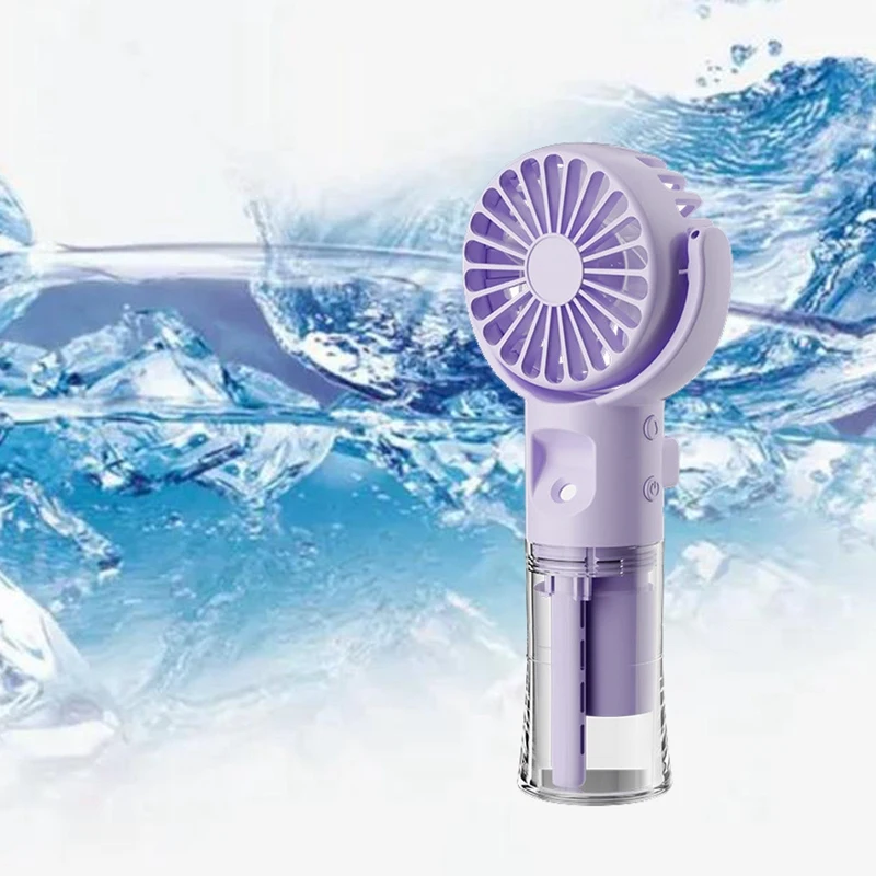 F4 Handheld Misting Fan Humidifying Misting Fan Hanging Neck Fan Folding Mini Handheld Fan Purple