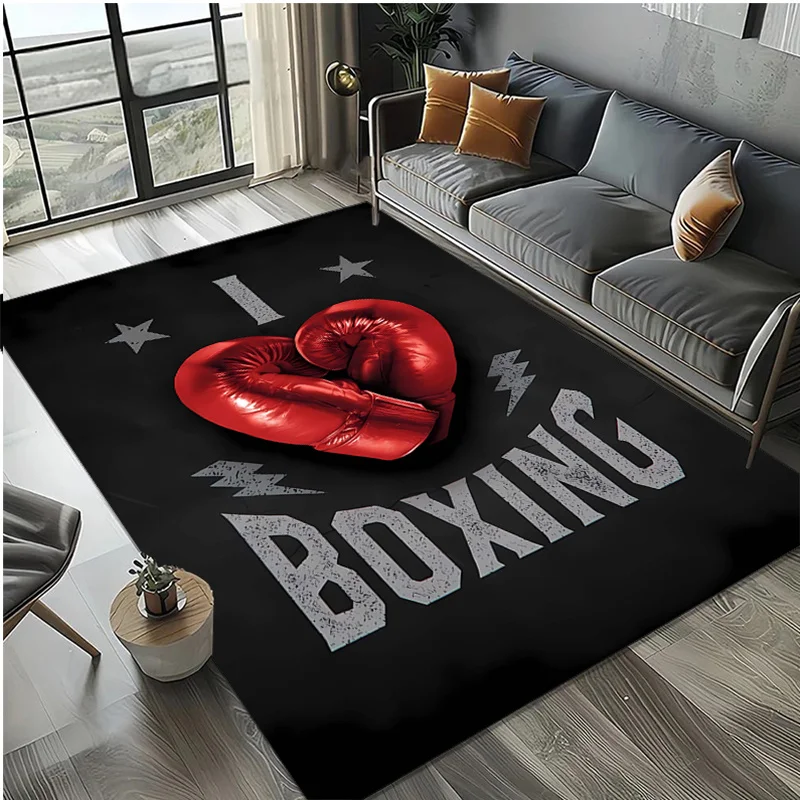 Red Boxing Gloves Doormat, I Love Boxing Rug, Sports Gym Floor Mat, Non-Slip Entryway Carpet, Man Cave Home Decor
