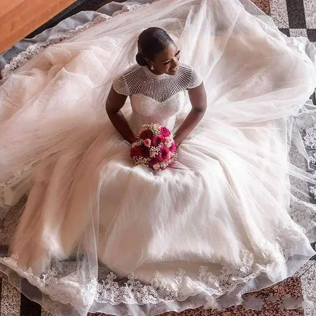 Vestido De novia africano con lentejuelas y cuentas De lujo personalizado, vestido De novia De lujo con tren grande, vestidos Brial De talla grande