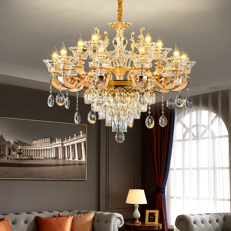 

Deluxe Villa Duplex Building Living Room Crystal Chandelier Overhead Building Middle Floor Hotel Lobby Lamps European Pendant