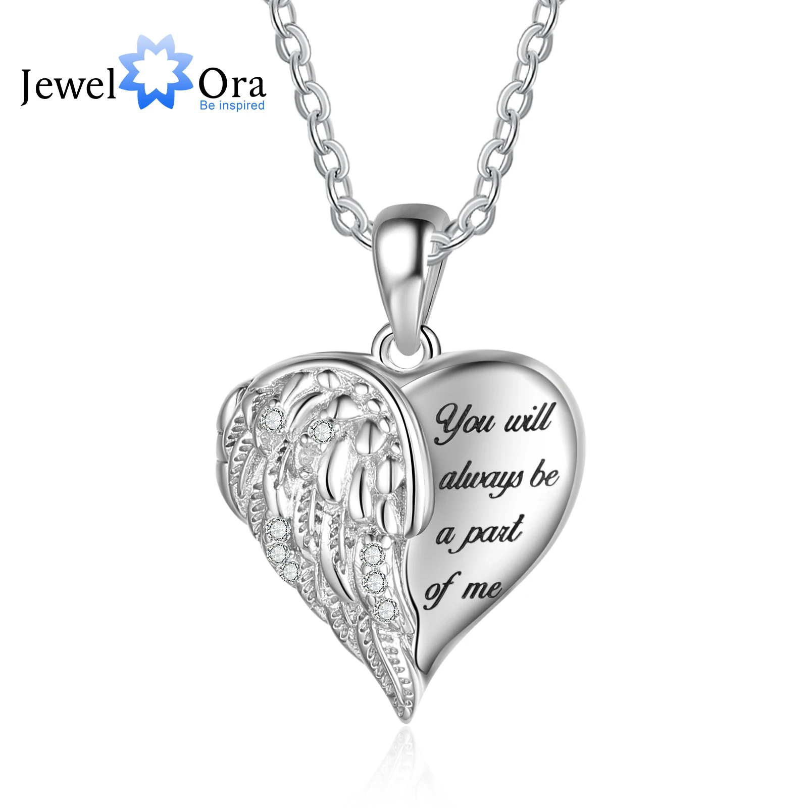 

Angel Wing Personalized Engraved Heart Locket Necklace Custom 2 Photo Pendants for Mother Anniversary Gifts for Mother Wife