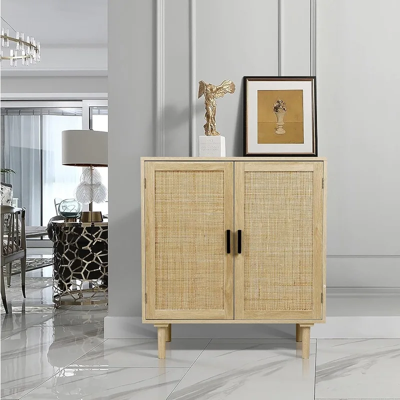 Sideboard Buffet Kitchen Storage Cabinet with Rattan Decorated Doors,Dining Room,Cupboard Console Table, Liquor / Accent Cabinet