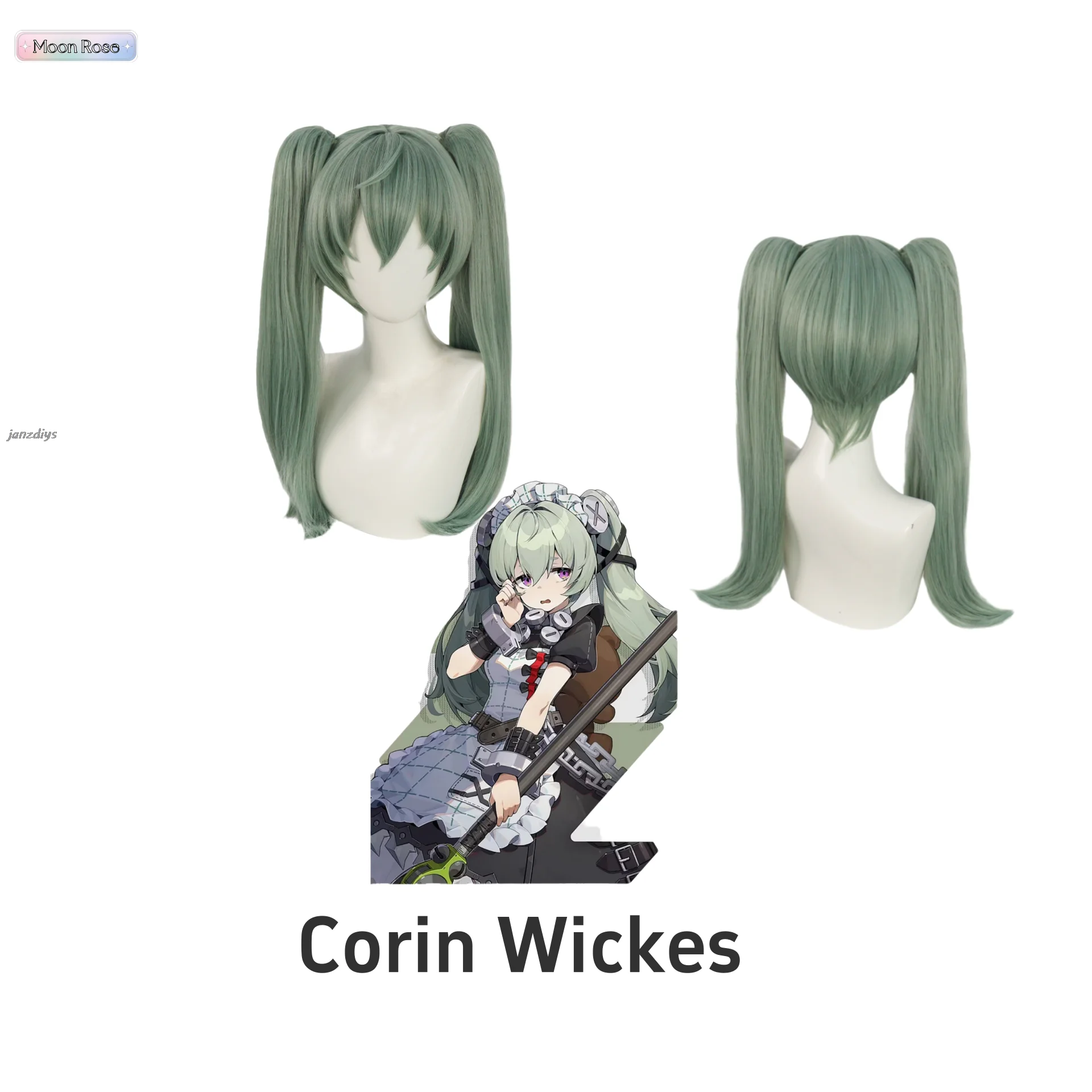 Game Zenless Zone Zero Corin Wickes Cosplay Wig Corin Cosplay Matcha Green Twin Tail Hair 56cm Halloween Carnival Prop Role Play