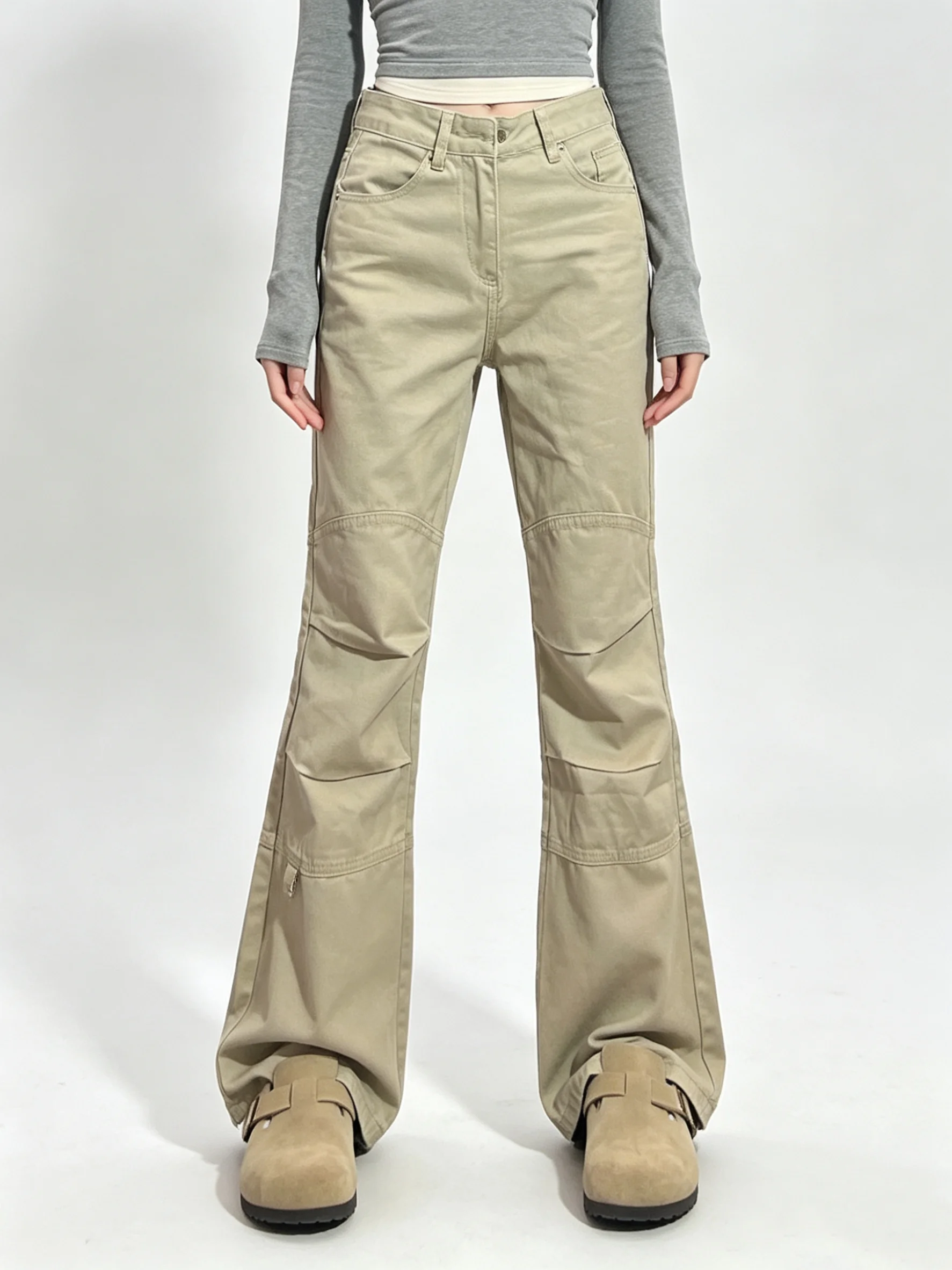 

Women's Y2K Baggy Flare Pants Khaki Cargo Jeans American Vintage Harajuku High Street Wide Leg Straight Jeans for Spring Autumn