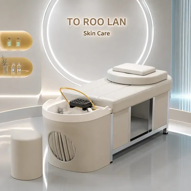 Thai Style Thickened Stainless Steel Shampoo Bed for Hair Treatment Barber Shop Beauty Water Circulation Ear Massage