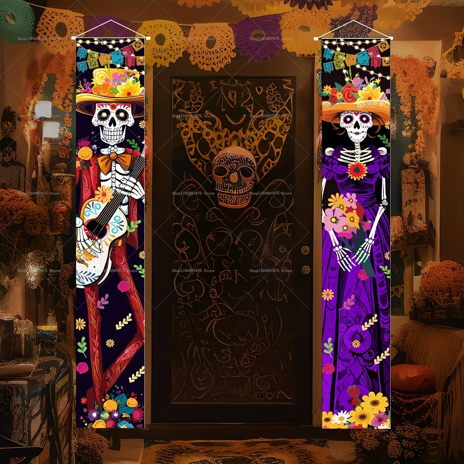 Decoraciones De Halloween Dia De Los Muertos, pancartas con letrero para porche, cartel colgante del Día De los Muertos de México para decoración de pared interior y exterior