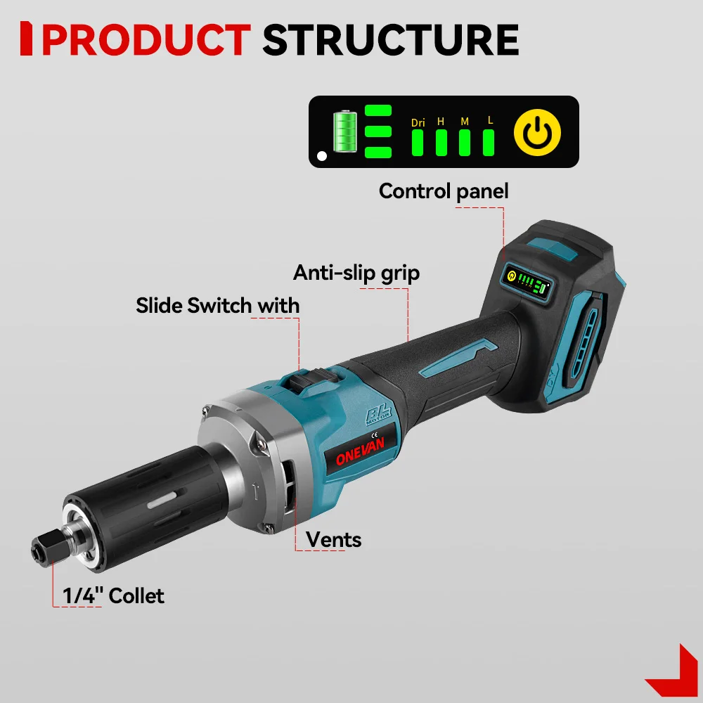 ONEVAN 2000W Cordless 4 Speed Electric Grinder 35000RPM Brushless Handheld Tools For Polishing&Grinding For Makita Battery Pin