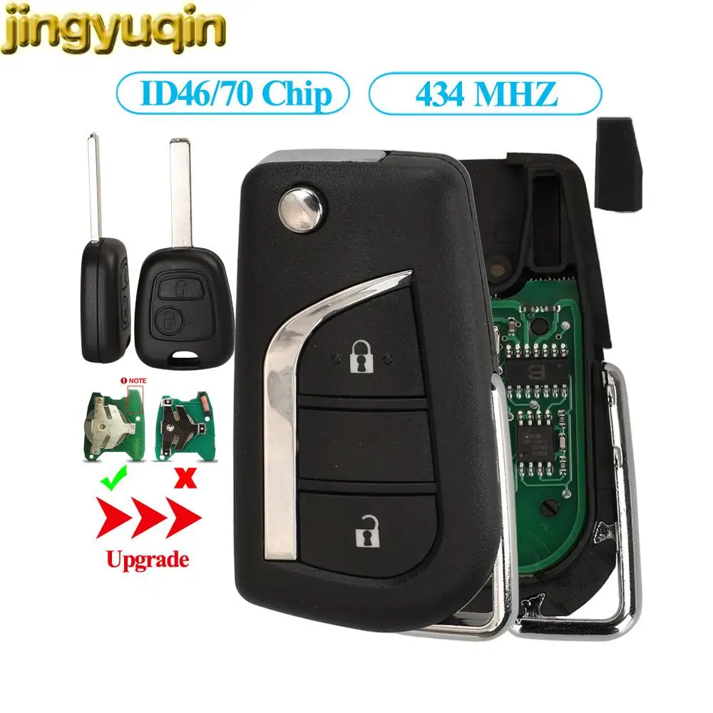 

Jingyuqin 3pcs Car Key Alarm ID46/70 Chip 434MHZ Upgrade For Toyota Aygo Peugeot 106 107 Citroen c1 2005-2014 Remote Fob NO Logo