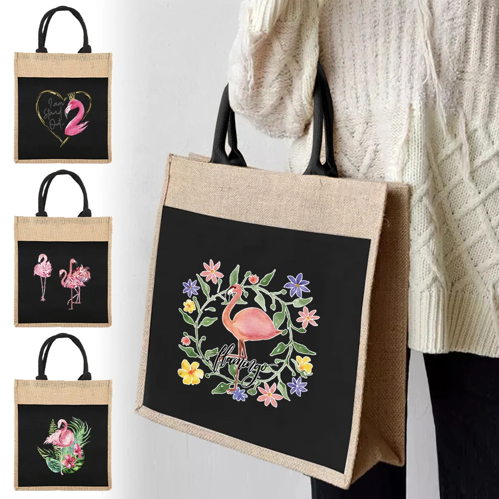 Women's Shopping Bags Reusable Linen Tote Bag Women's One-shoulder Tote Bag Flamingo Pattern Print for Grocery Shopping Tote