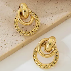 Stud Earrings For Women Exaggerated Metal Winding Temperament Double Ring Round Twist Ear Accessories Fashion Jewelry DE153