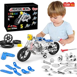 Erector Set Motorcycle, Stem Building Toys For Kids, Metal Building Construction Model Kit, 5 Variable Multi Shape Motorbike