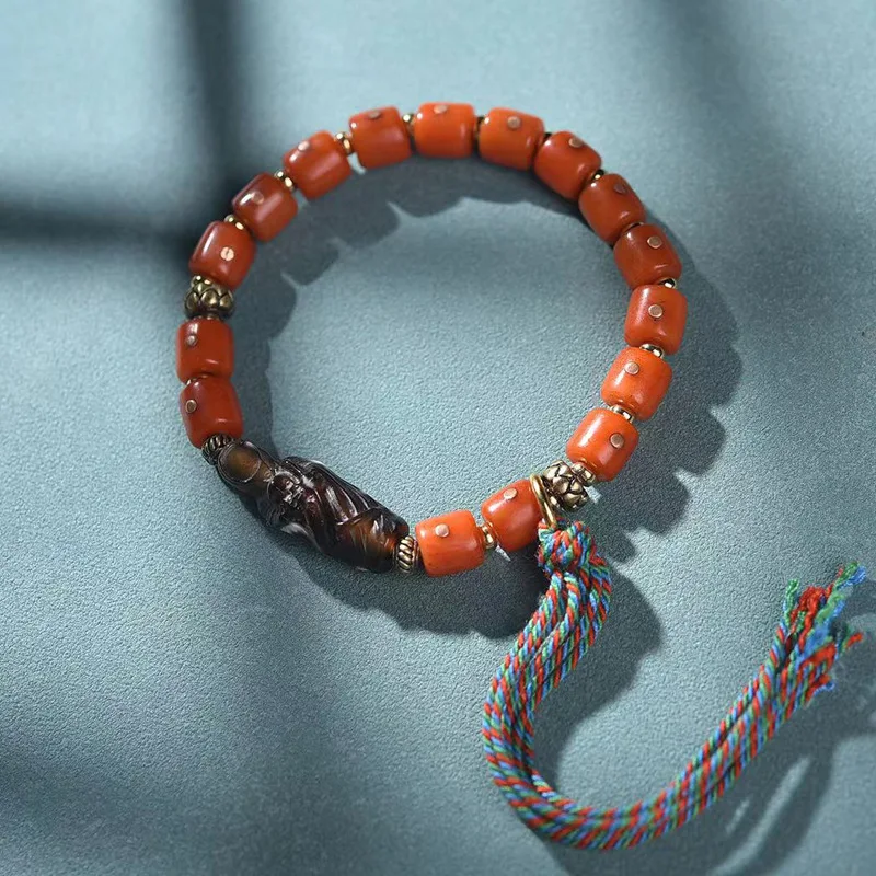 Return Copper Inlaid Camel Barrel Beads Crafts Single-Wrap Tibetan Ox Bone Agate Corpse Tuolin Bracelet