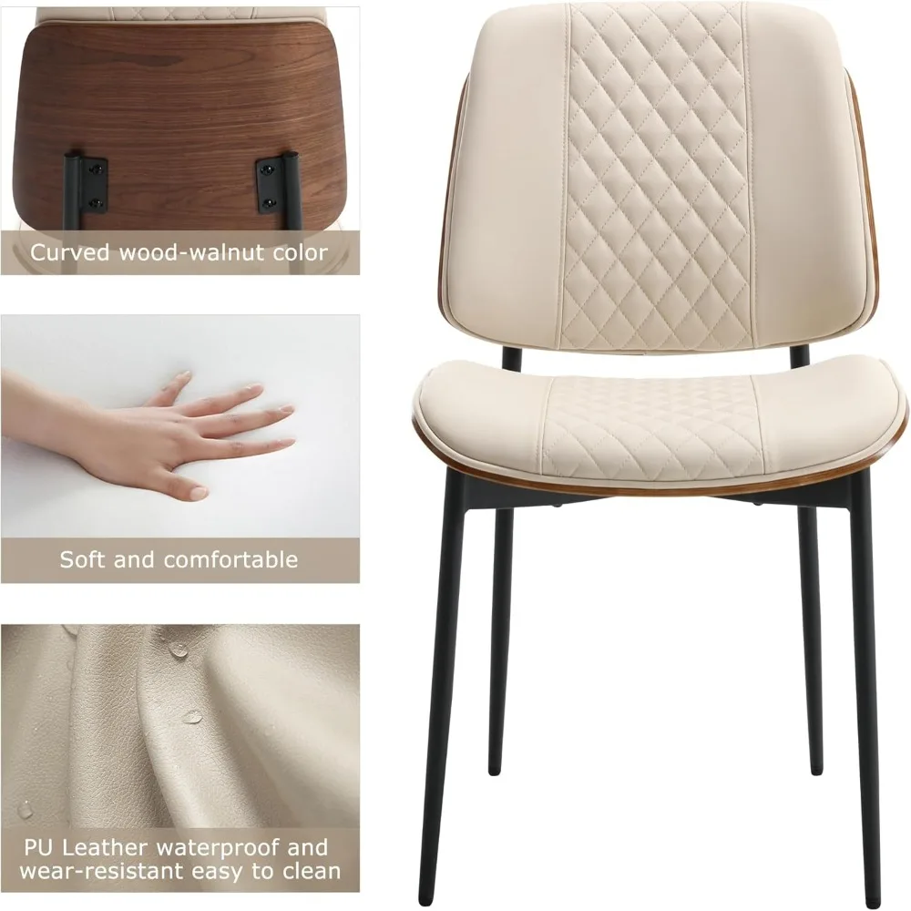 Kursi Makan BV Set 2, Kursi Dapur Tanpa Lengan Kulit PU dalam Gaya Walnut Modern, Kursi Samping Bentwood Abad Pertengahan dengan Logam L