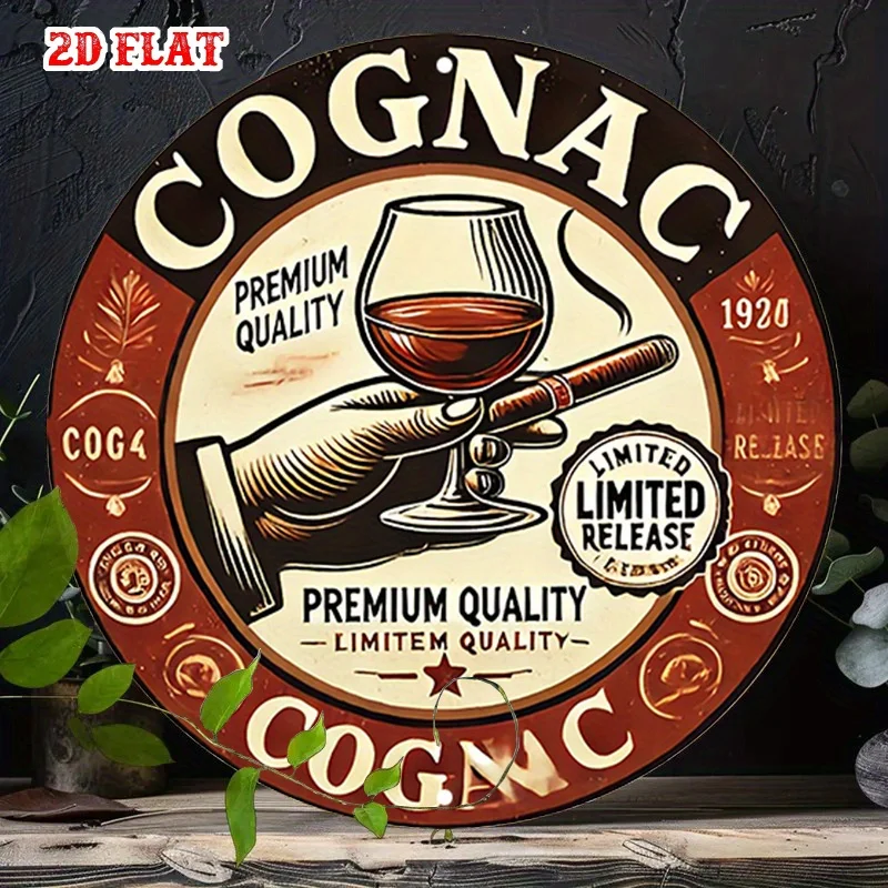 Letrero de hojalata de Metal con brandy de coñac rústico Vintage de edición limitada, arte de pared de aluminio redondo de 19,99 cm con calidad superior y Est. 19