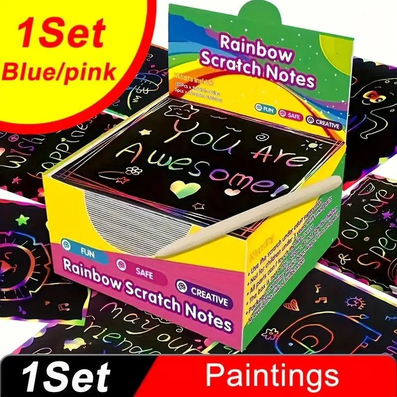 50pcs Rainbow Scratch Art Kit - Unleash Hidden Designs with VibrantColors - Creative Painting Paper Board for Endless Fun