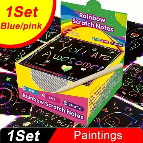50pcs Rainbow Scratch Art Kit - Unleash Hidden Designs with VibrantColors - Creative Painting Paper Board for Endless Fun