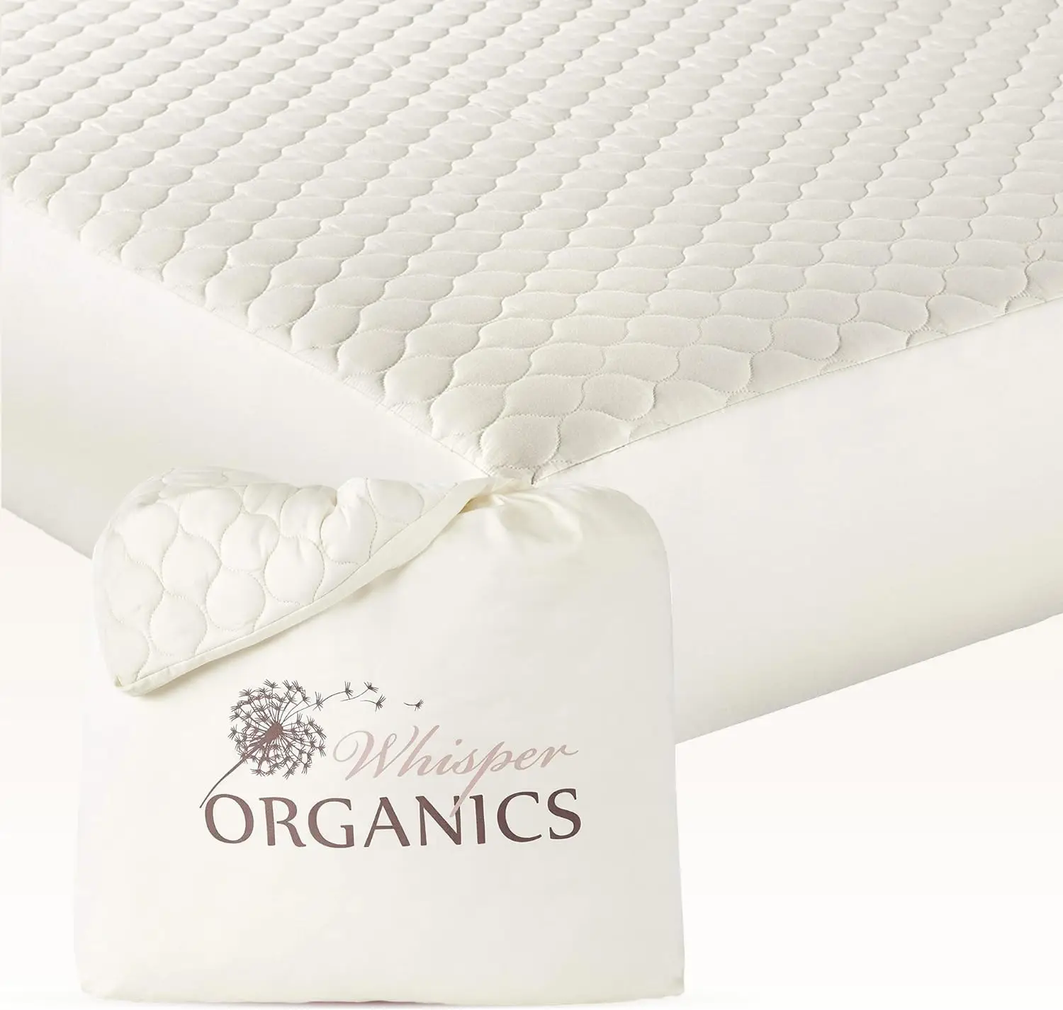 

Organic Cotton Mattress Pad King Size - Breathable Cooling Protector, 300GSM Quilted, Machine Washable, GOTS Certified (Ivory)