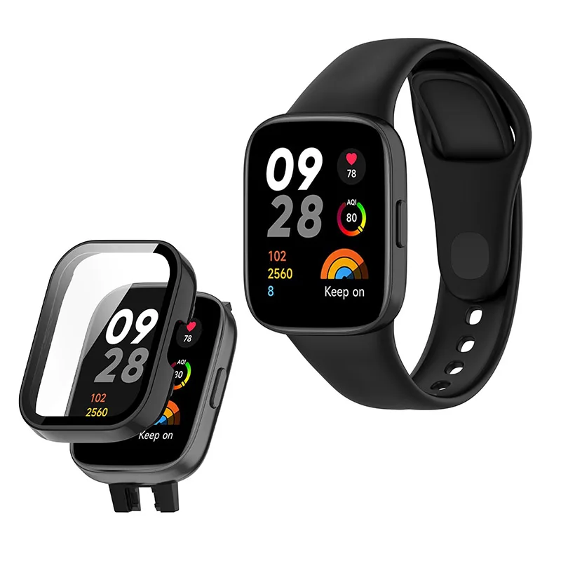 For Redmi Watch 3 Tempered Glass Screen Protector Case Silicone Strap Smart Watch Replacement Accessories