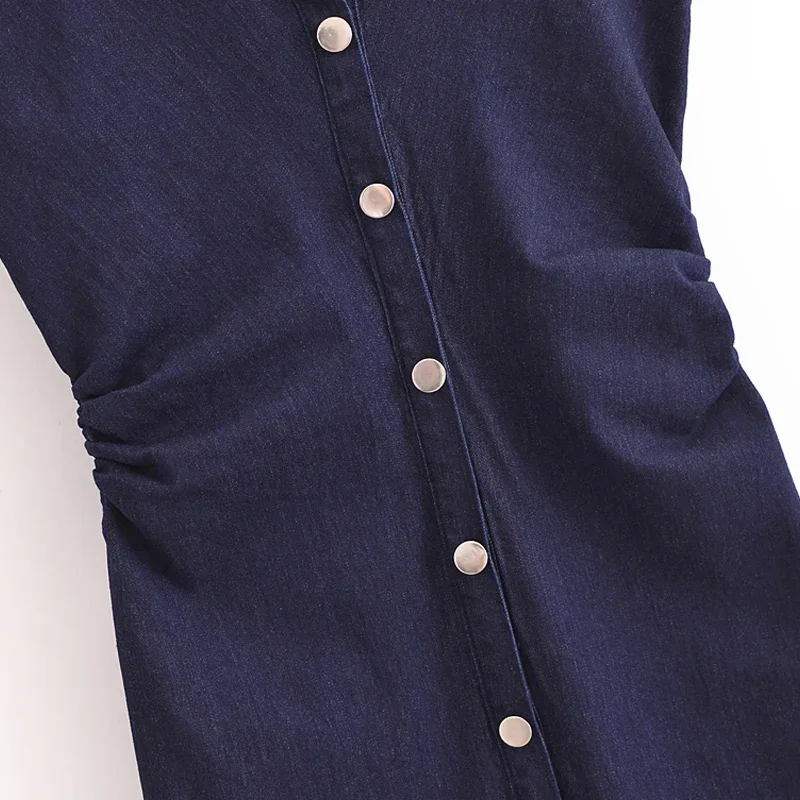 TRAF-Vestido camisero largo con volantes para mujer, traje sin mangas con botones en la parte delantera, informal, para vacaciones, verano, 2024