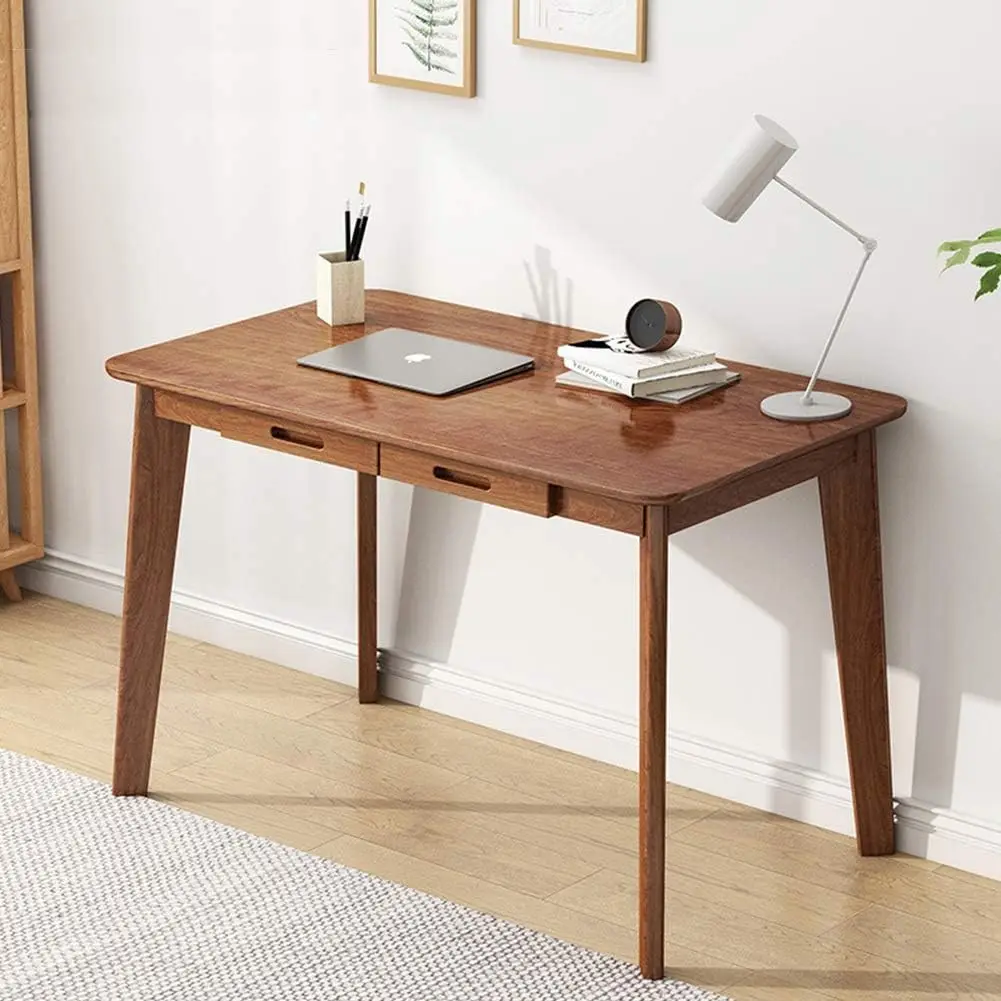 

Solid Wood Writing Desk - Home Office Workbench Desk with Drawer, Laptop Computer Work Study Table