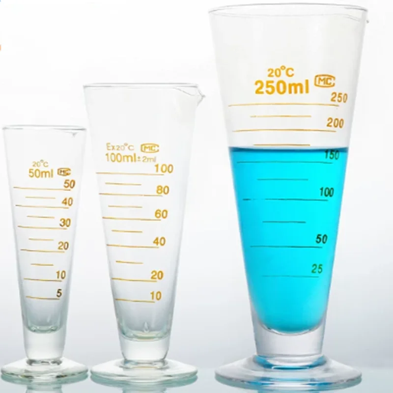 5ml/10ml/20ml/25ml/50ml/100ml/250ml/500ml/1000ml Lab Lead-free Glass Footed Apothecary Measuring Cone Beaker Conical
