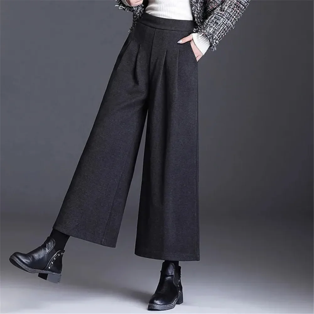 Wide Leg Pants For Women New Winter Thicken Warm Wool Pants Elegant High Waist Soft Skin Friendly Quality Skirt Pant Office Lady