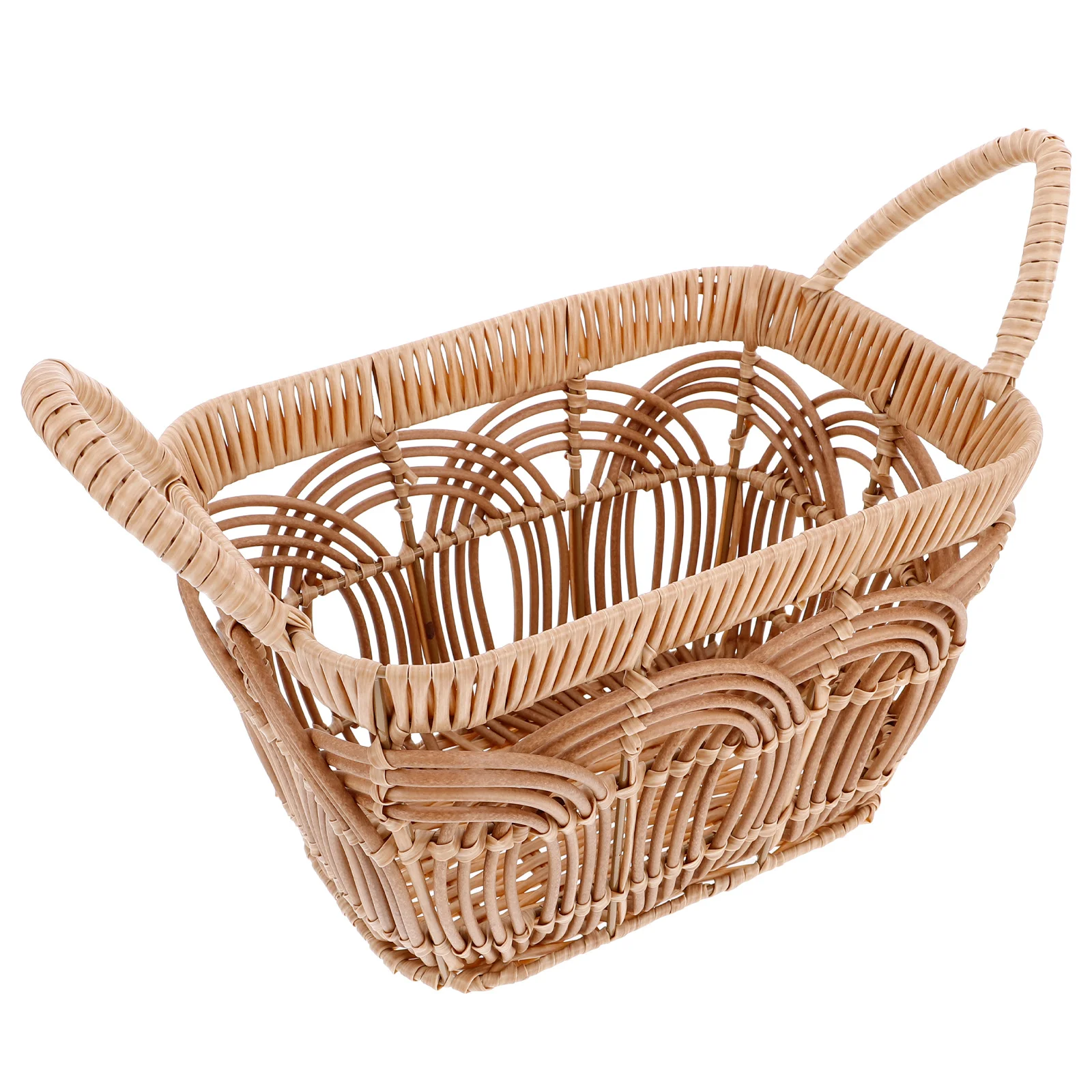 

Handwoven European Vintage Bamboo Basket Rustic Wicker Storage Organizer Entryway Carry Handle Decorative Tray