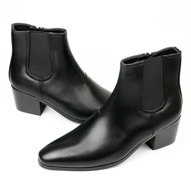 British style leather shoes  boots men\'s height increasing boots high-heeled men\'s shoes fashion short boots tide shoes