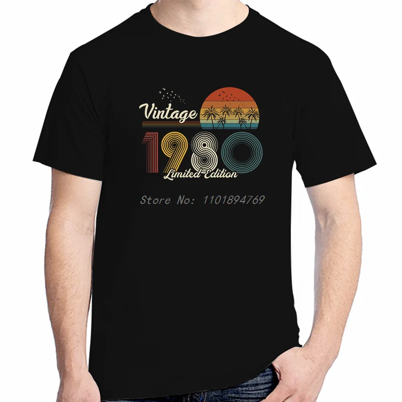 الصيف القطن تي شيرتات قصيرة الاكمام 1980 ولد هدية عيد ميلاد تي شيرت خمر الشمس الفردية الجرافيك تي شيرت ملابس رجالي