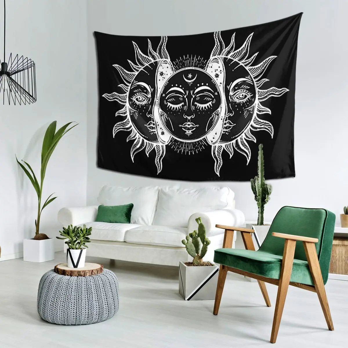 Vintage Sun And Moon Solar Eclipse Tapestry Hippie Wall Hanging Aesthetic Home Decoration Tapestries for Living Room Dorm Room