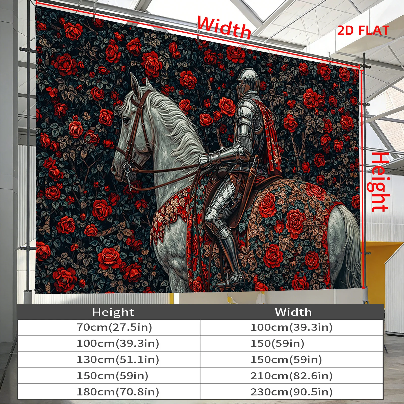 Gothic Rose Tapestry Wall Hanging Knight Horse Art Romantic Floral Backdrop Medieval Decor Polyester Fabric