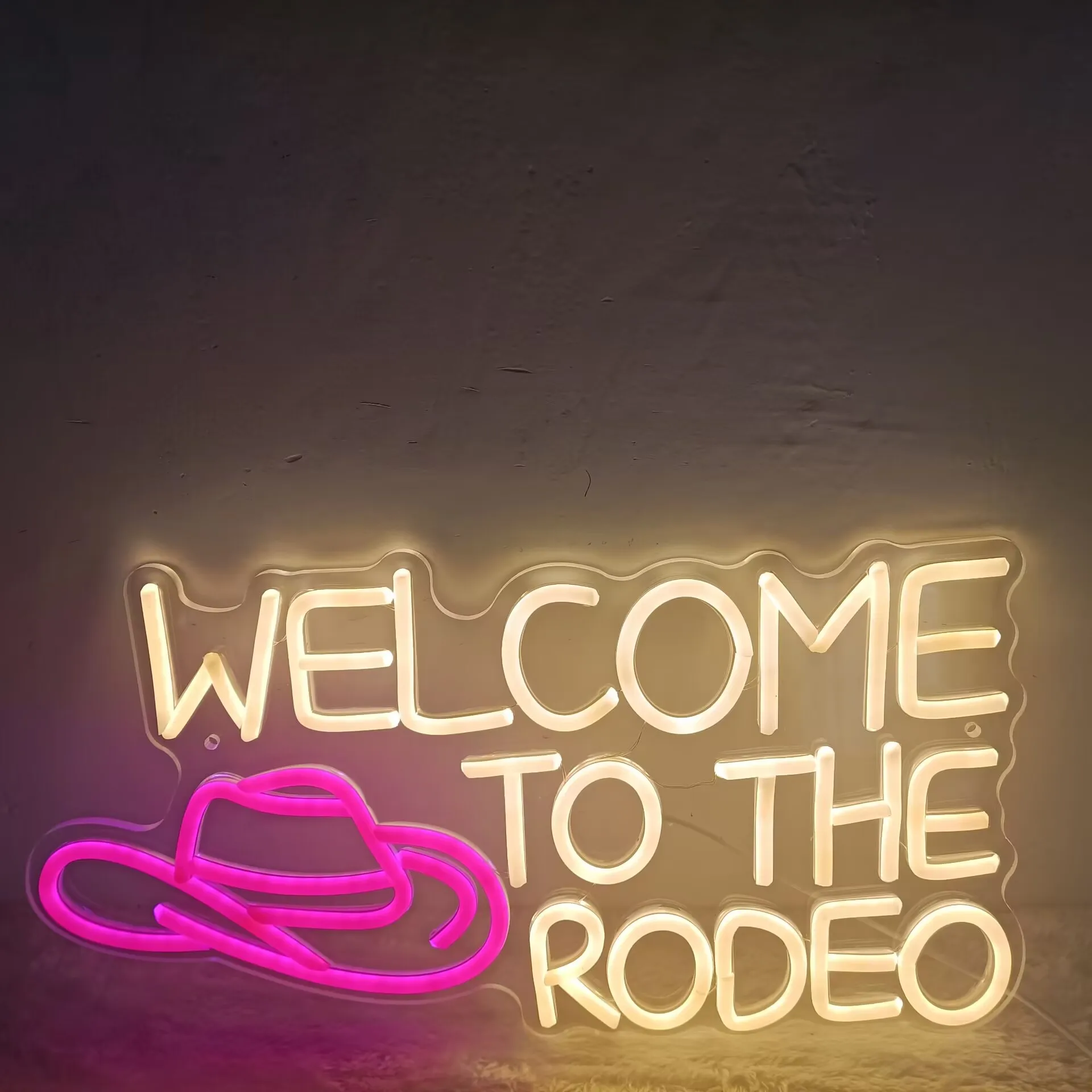 LED Neon Sign Welcome To The Rodeo Neon Sign USB Dimmable Suitable for Commercial Stores Window Party Club Gift for Cowboy Lover
