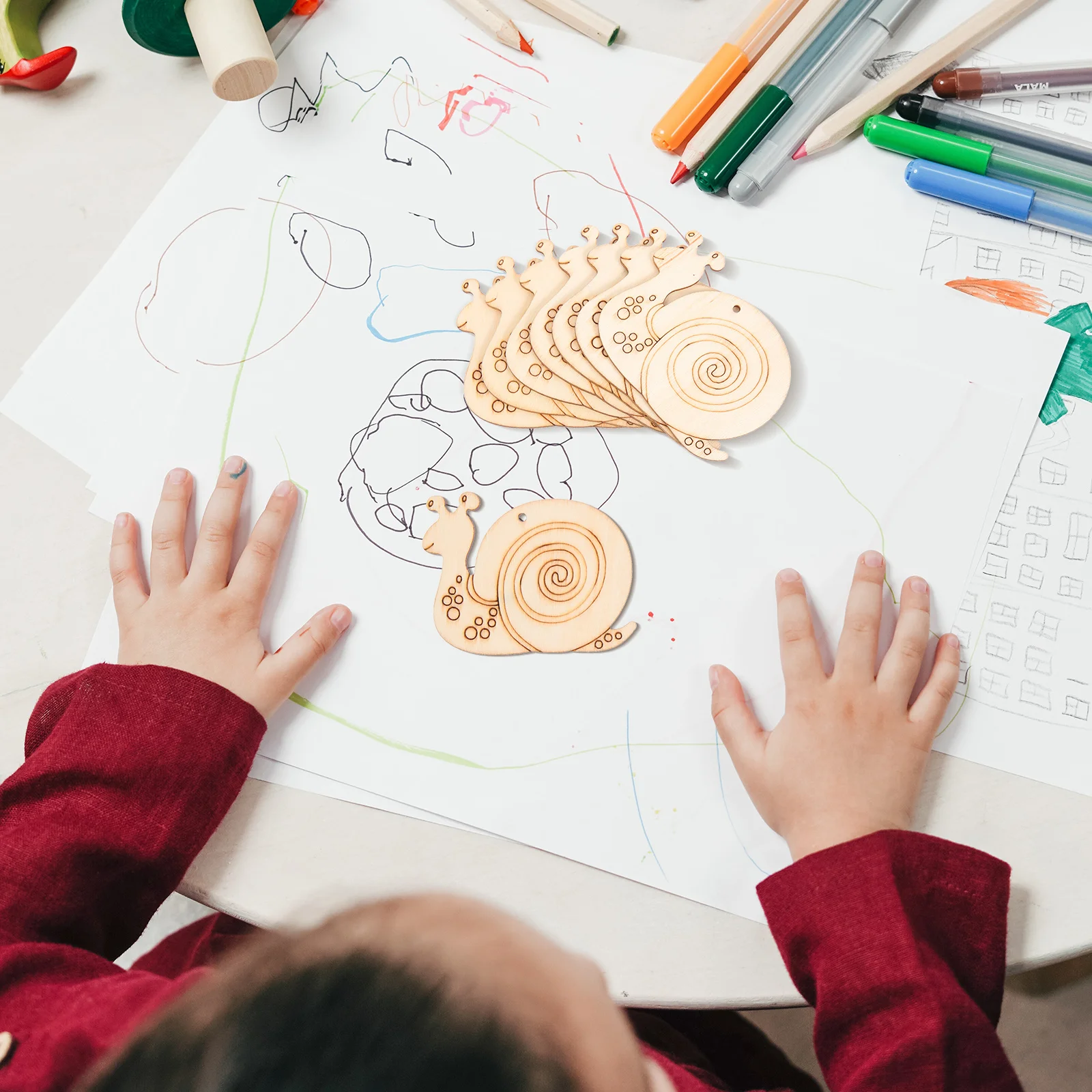 

50 set Diy Wooden Chips Snail Shape Blank Wood Pieces Painting Craft Unfinished Slices Hanging Decor Graffiti Accessories