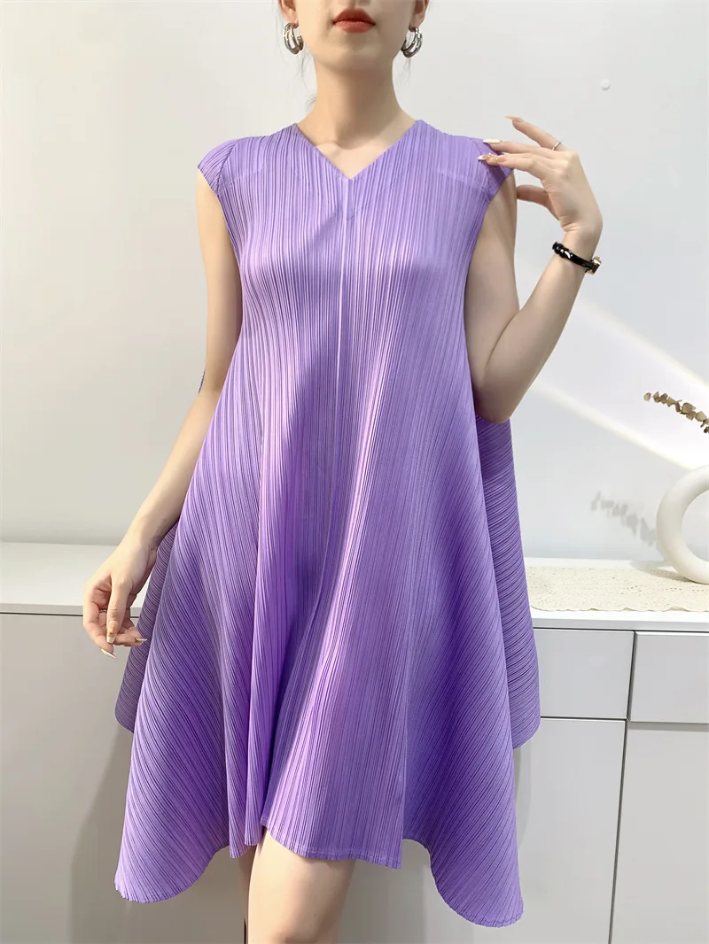 

Miyake Pleated Large Swing Dress Women 2023 Summer Large Swing Dress Women Temperament Leisure Flab Hiding Plump Girls Dress