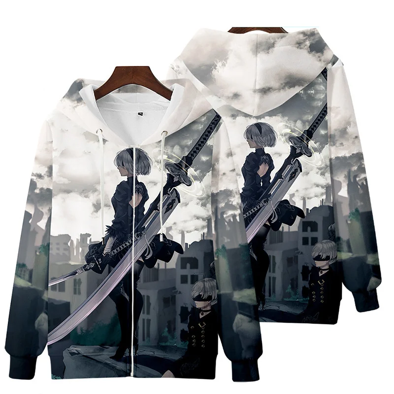 Game NieR:Automata 3D Print Zipper Hoodie Fashion Men/Women/Kids Long Sleeve Hoodies Sweatshirt Casual Cosplay Jacket Clothes