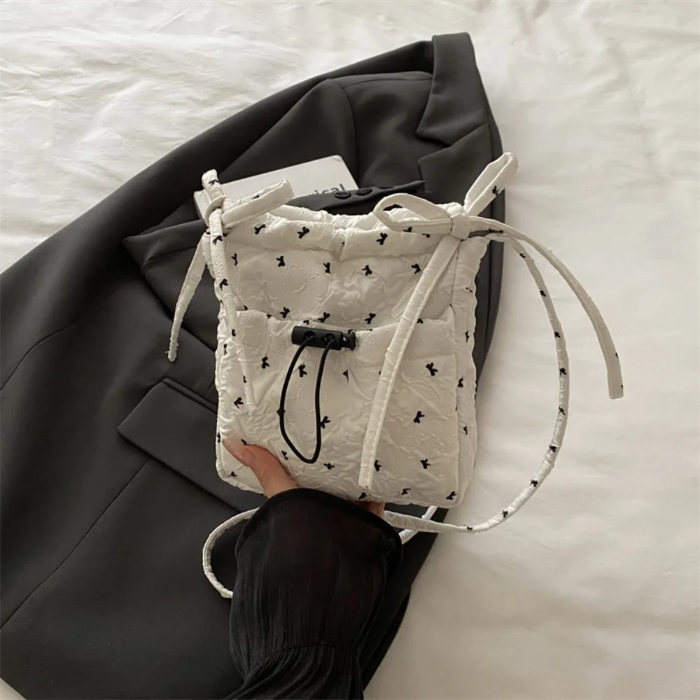 

Portable Bowknot Shoulder Bag Solid Color Drawstring Bucket Crossbody Bag Lightweight Coin Pouch Women