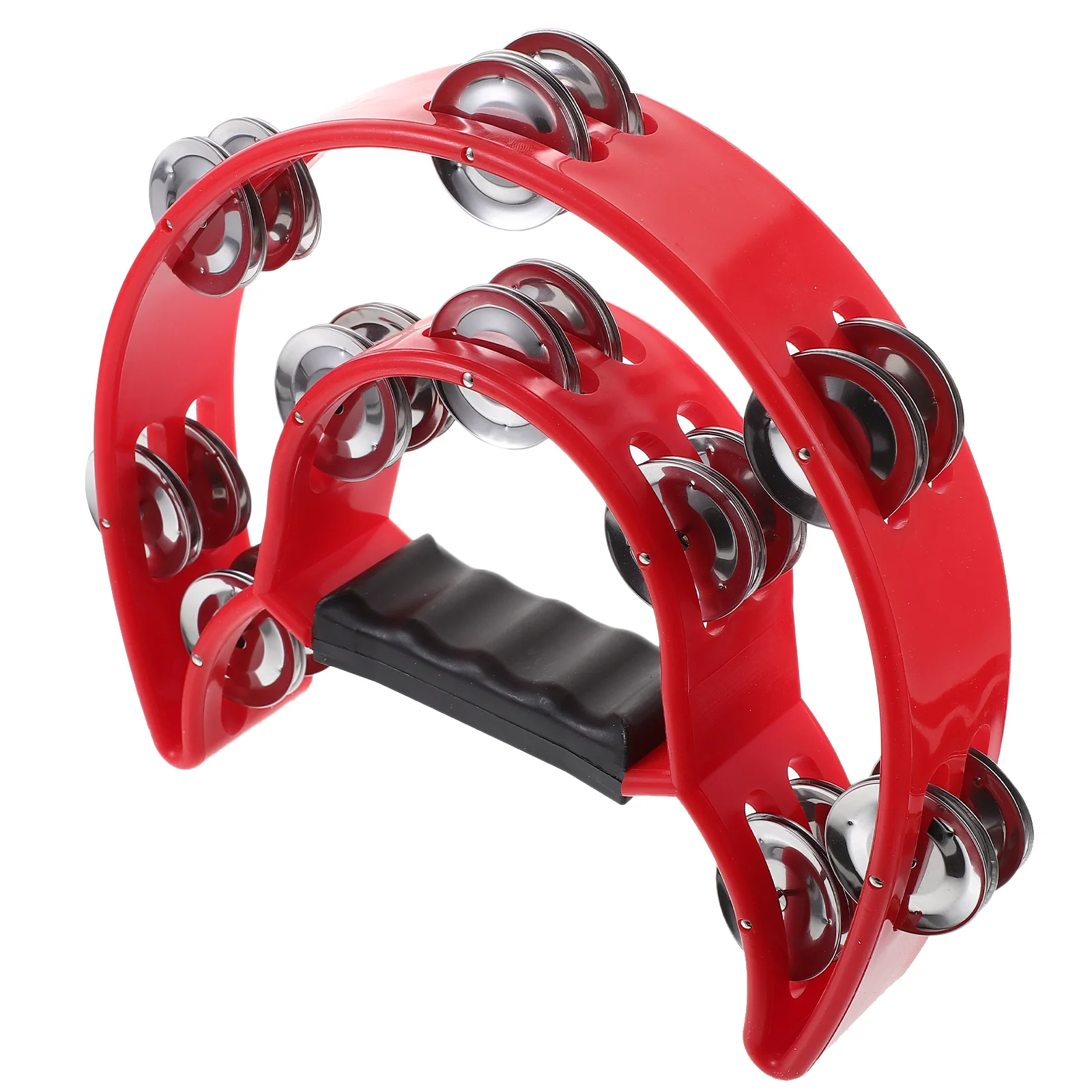 

Double Row Tambourine Half Moon Metal Musical Jingles Tambourine Hand Held (Red)