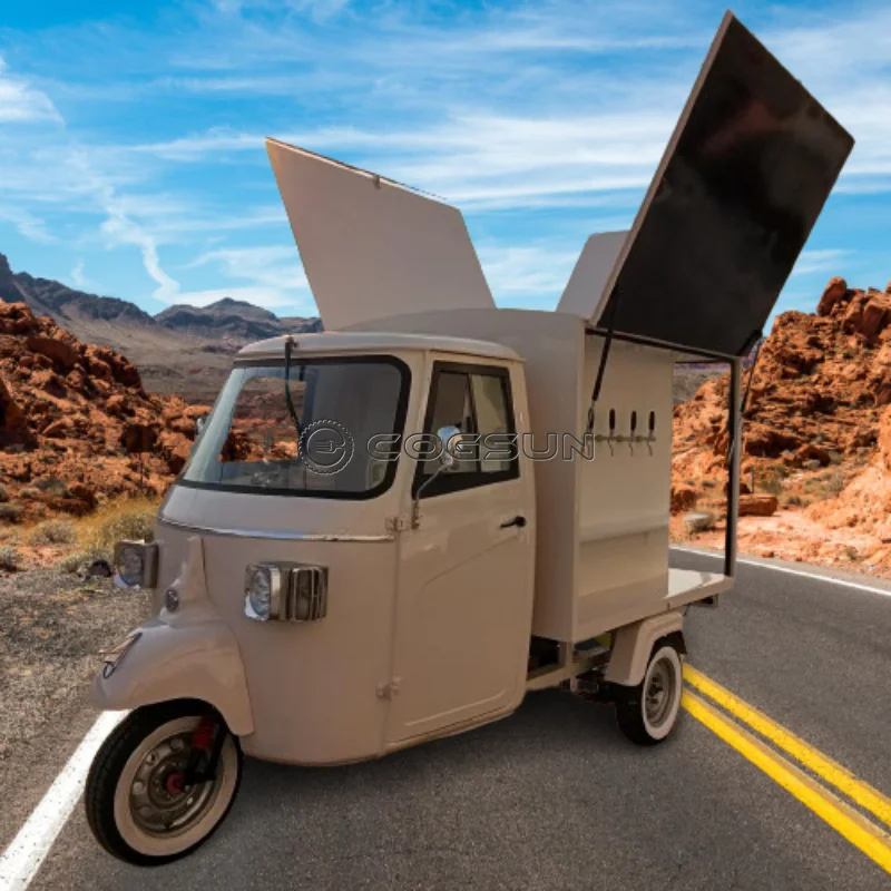 COGSUN Custom Tricycle Food Cart Snack Vending Cart Coffee Truck With Full Kitchen Hot Dog Stand Ape Food Truck
