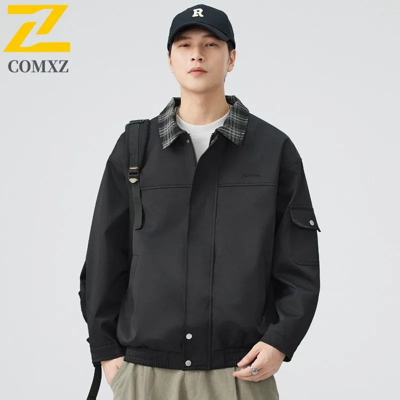 

COMXZ 2025 Men's Loose Fit Jacket Fall Winter American Sport Casual Vintage Versatile Lightweight Comfortable Coat