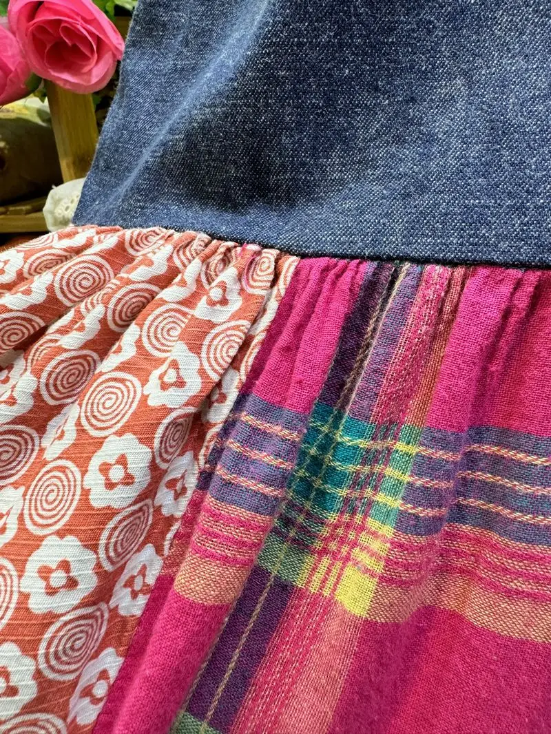 Patchwork Cotton Summer Vintage Sleeveless Tunic Long Dress Women Retro Hippie Boho Gypsy Ibiza Beach Cottagecore Midi Dress