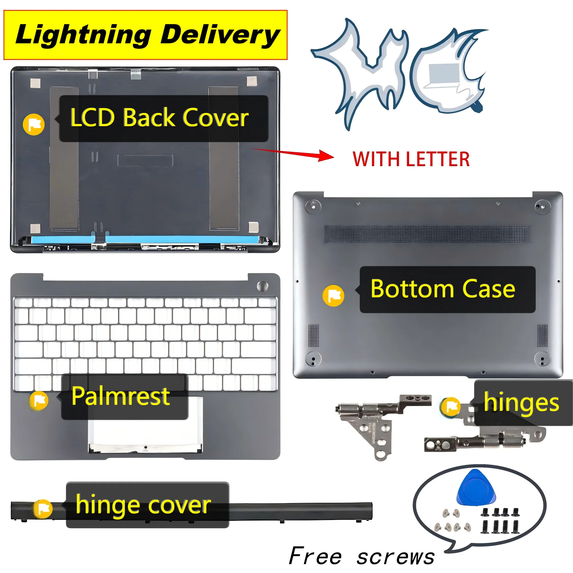 

Housing For Matebook 13 WRT-W29 WRT-W29L WRTB-WFE9L HN-W19R HN-W19L Top Case Palmrest Bototm Case Hinges Hingecover