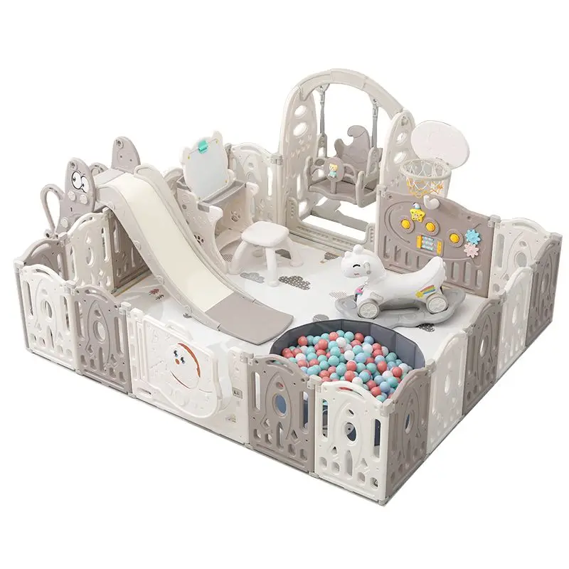 

Foldable Indoor Safety Fence Baby Playpen Slide Toddler Activity Center Learning Playground Combo baby playground playpen climb