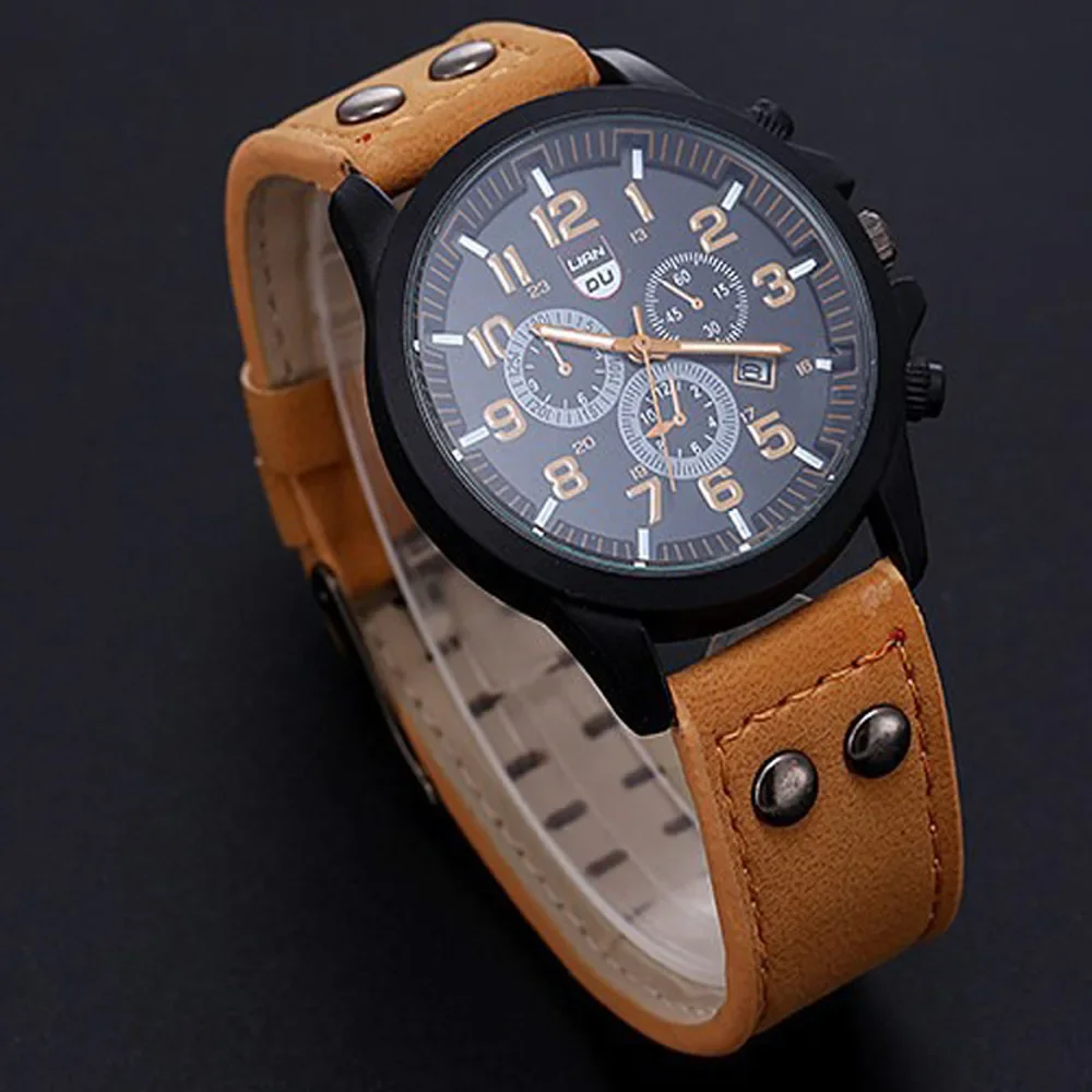 Men's Quartz Watches Fashion Simple Business Leather Bracelet Wristwatches Three Eyes Display Arabic Numerals Scale Watches