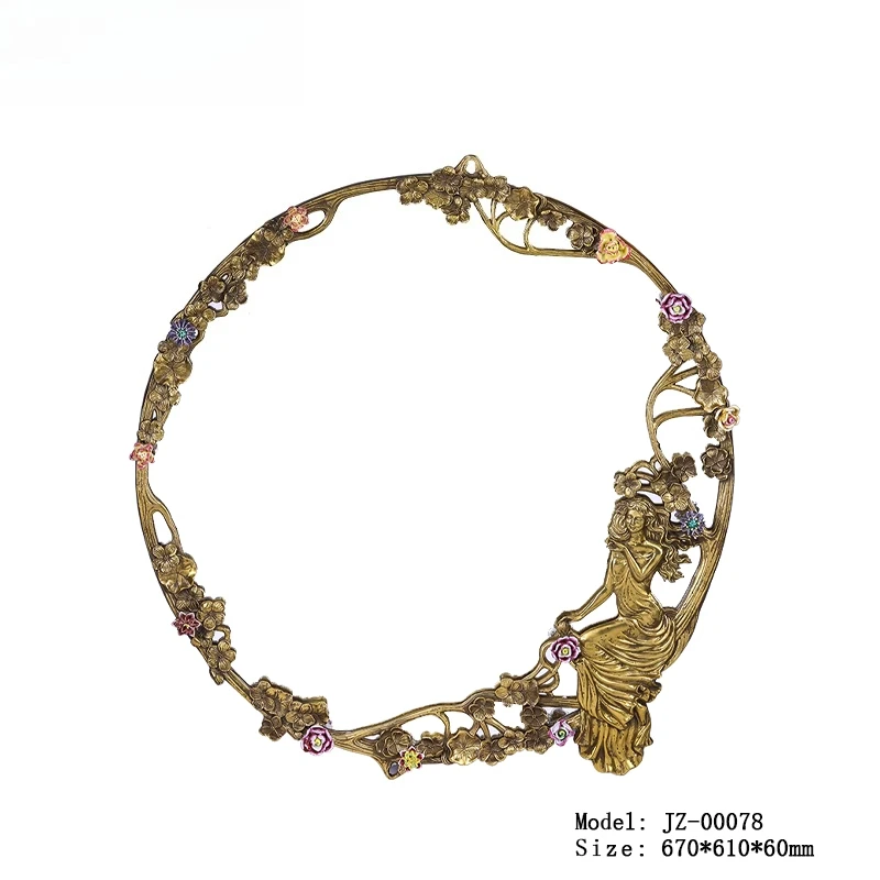 전동공예 구리 꽃과 새 장식 거울 중공 금속 조각 레트로 황동 소녀 미스터리 거울 화장대