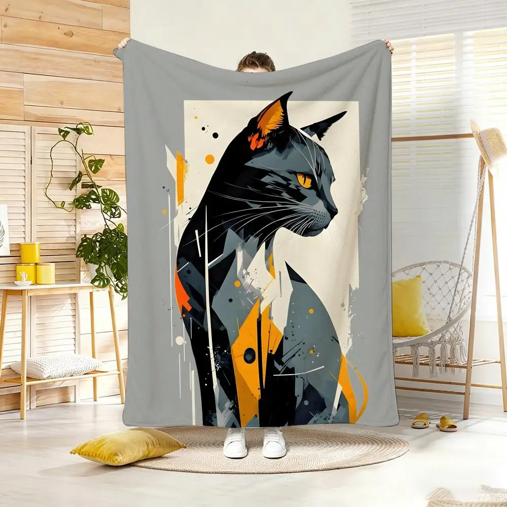 Manta de franela ligera con gráfico de gato negro, suave y agradable para la piel, ideal para refrescarse en verano