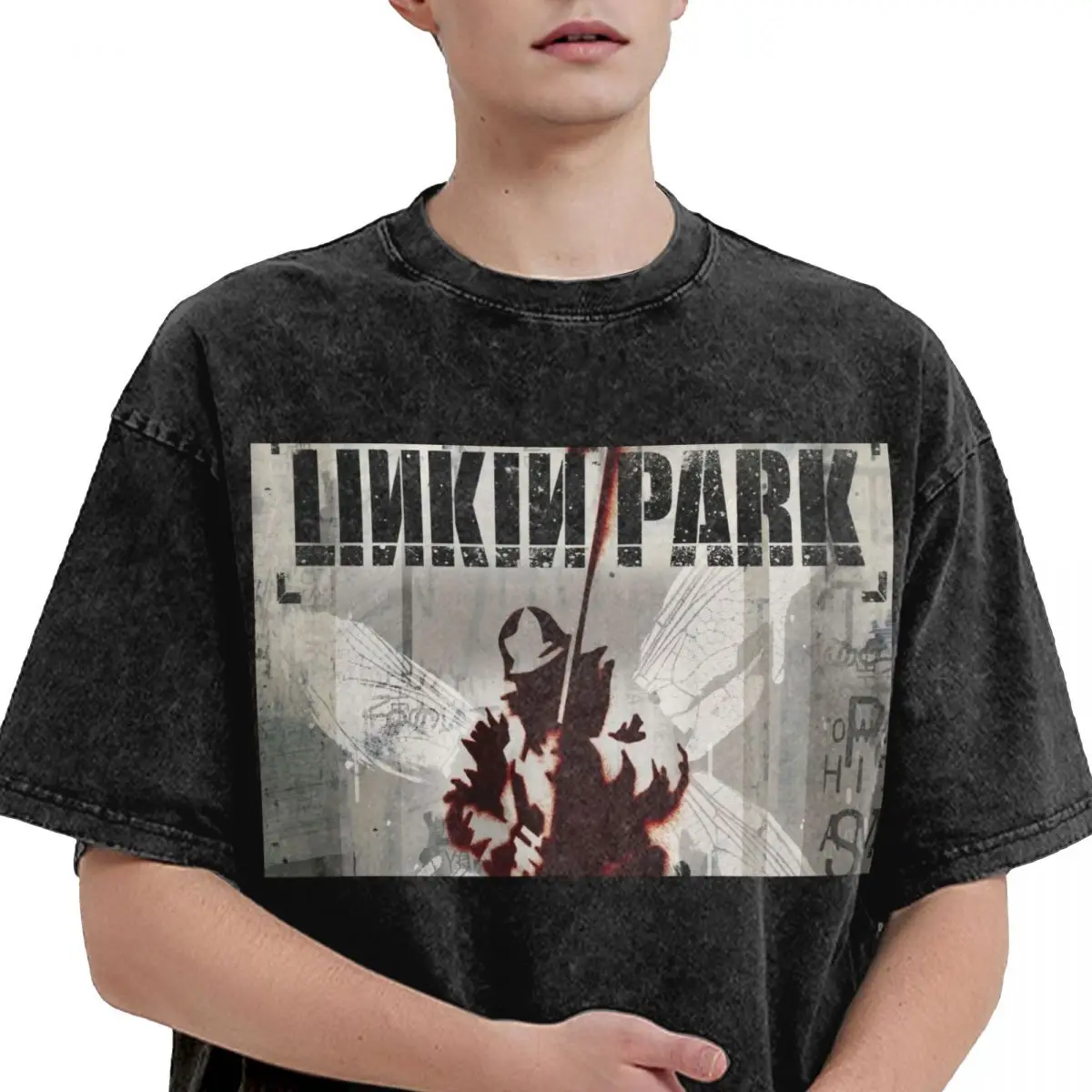 Linkinparks Rock Music T Shirt Hip Hop Washed High Street T-Shirts Fashion for Men Women Tops Streetwear Graphic Printed Tees