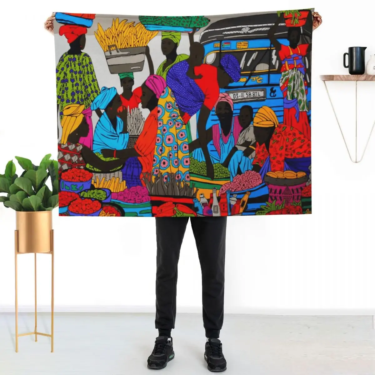 

African marketplace 2 Throw Blanket Cozy Sofa Blanket for TV Watching Napping