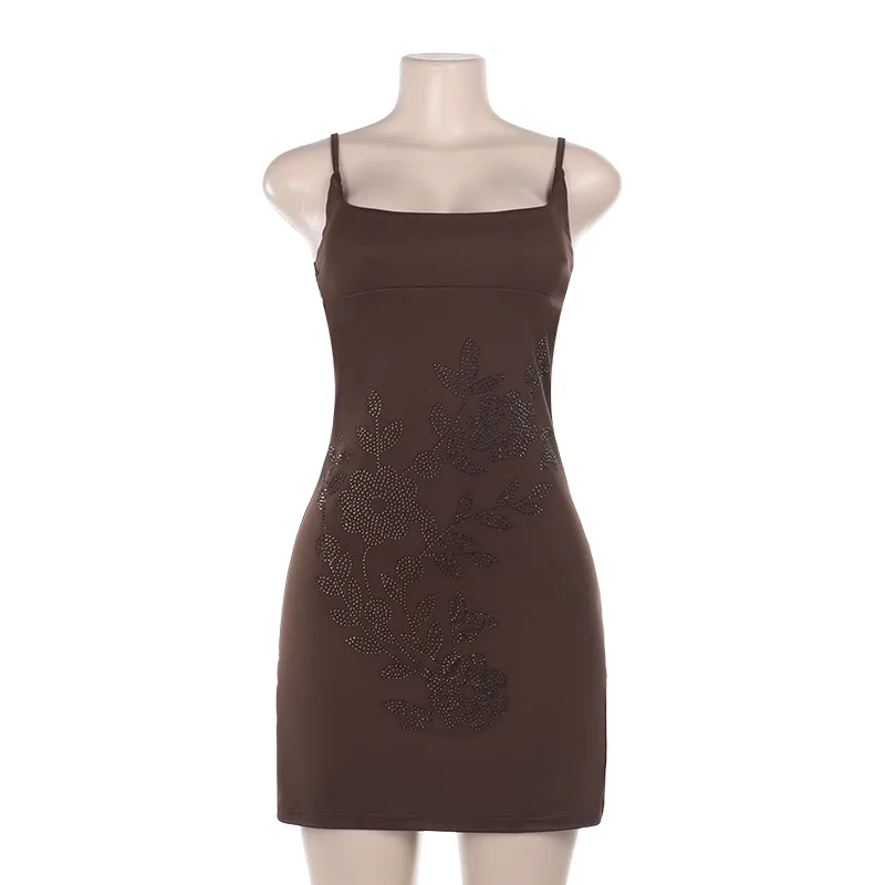 Fake Diamond Stickers Overgooiers Vrouwen Lage Hals Bloemen Backless Sexy Middernacht Skinny Elasticiteit Zomer Fad Mini Bodycon